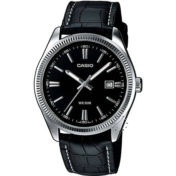 CASIO Collection Black Leather Strap Black Dial