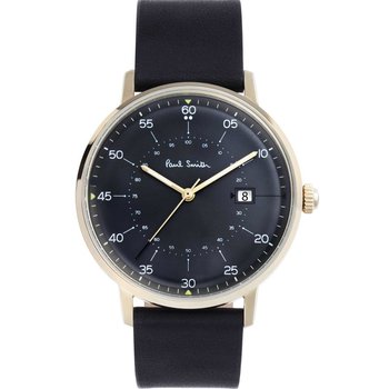 PAUL SMITH Gauge Gold Black Leather Strap