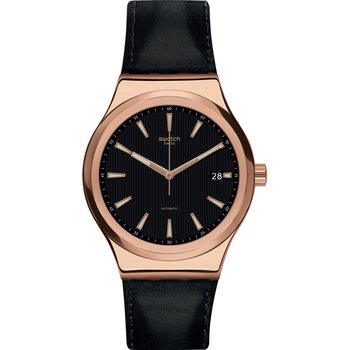SWATCH Sistem Rosee Automatic Black Leather Strap