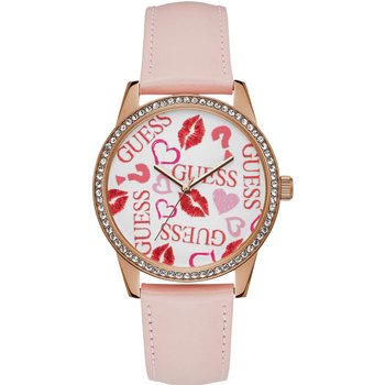 GUESS Ladies Crystals Pink Leather Strap