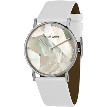 Jacques LEMANS York Crystals White Leather Strap