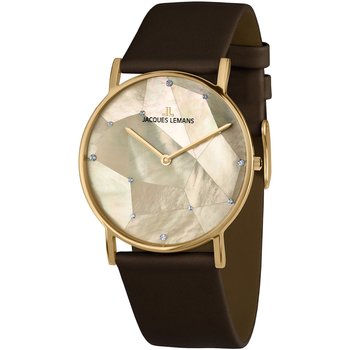 Jacques LEMANS York Crystals Brown Leather Strap