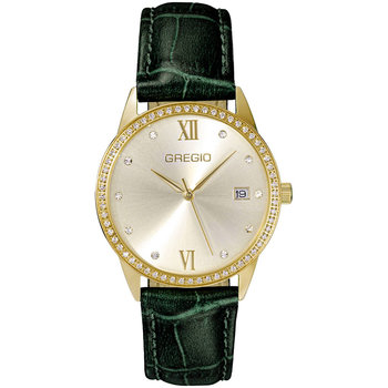 GREGIO Elise Crystals Green Leather Strap