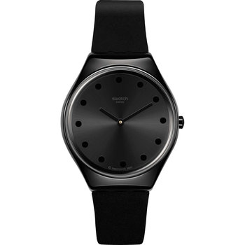 SWATCH Holiday collection Dark Spark Crystals Black Leather Strap