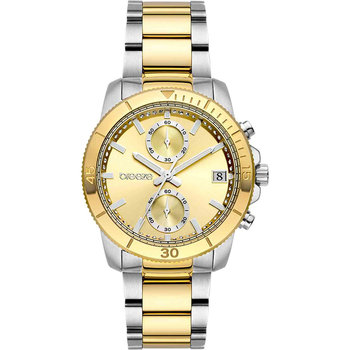 BREEZE Sparkly Crystals Chronograph Two Tone Stainless Steel Bracelet