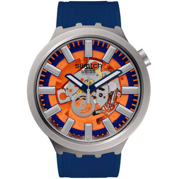 SWATCH Big Bold Irony Orange In The Works Blue Rubber Strap