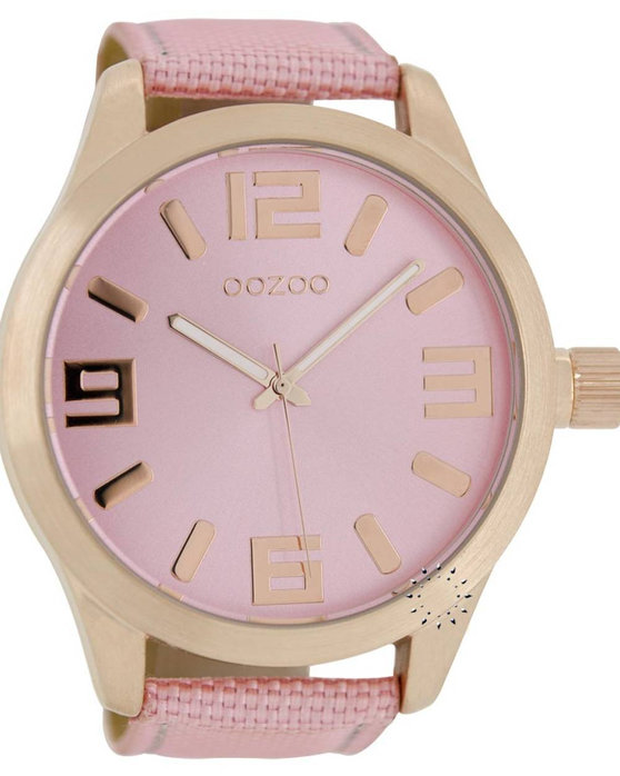 OOZOO XXL Τimepieces Rose Gold Pink Fabric Strap