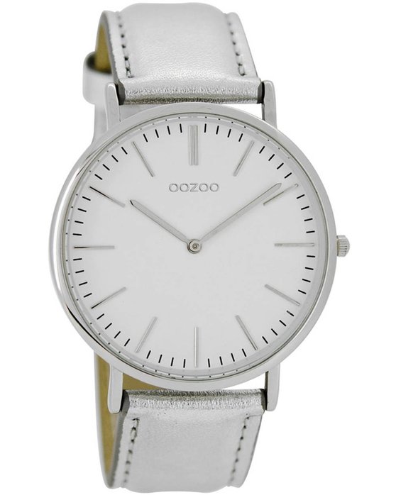 OOZOO Τimepieces Vintage Silver Leather Strap