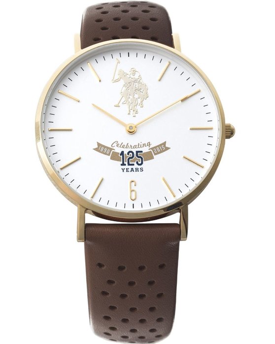 U.S. POLO Anniversary Ladies Gold Brown Leather Strap