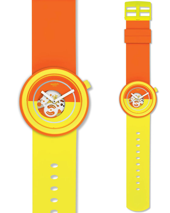 SWATCH Pop Collection POPover Orange and Yellow Rubber Strap