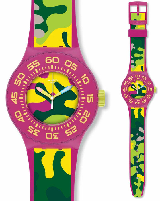 SWATCH CAPINK Camo Silicone Strap