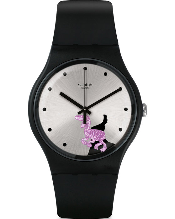 SWATCH Countryside Pinkosaure Black Silicone Strap