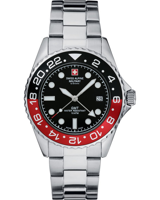 SWISS ALPINE MILITARY Master Diver Dual Time Silver Stainless Steel Bracelet