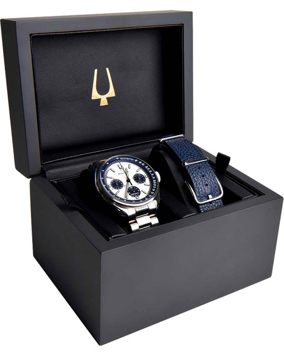BULOVA Lunar Pilot Chronograph Silver Stainless Steel Bracelet Gift Set