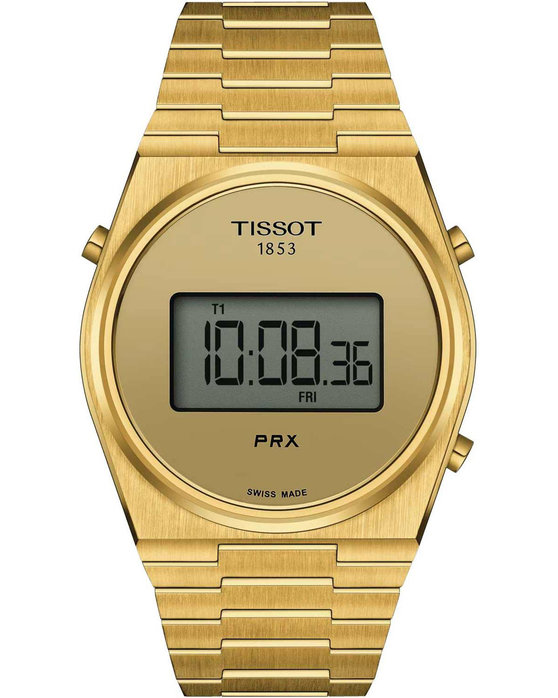 TISSOT T-Classic PRX Digital Dual Time Chronograph Gold Stainless Steel Bracelet