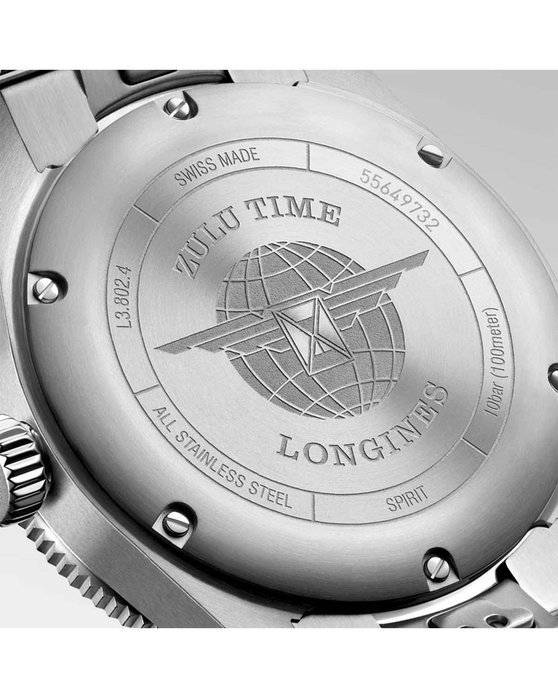 LONGINES Spirit Zulu Time COSC Automatic Dual Time Silver Stainless Steel Bracelet