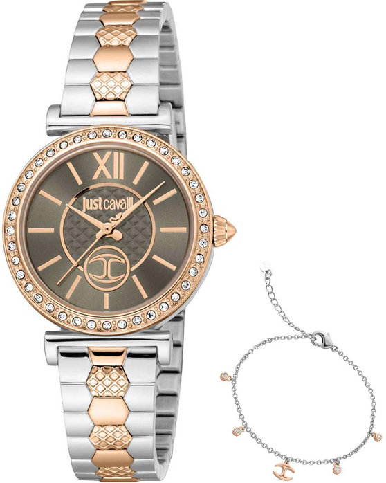 JUST CAVALLI Glam Crystals Two Tone Stainless Steel Bracelet Gift Set