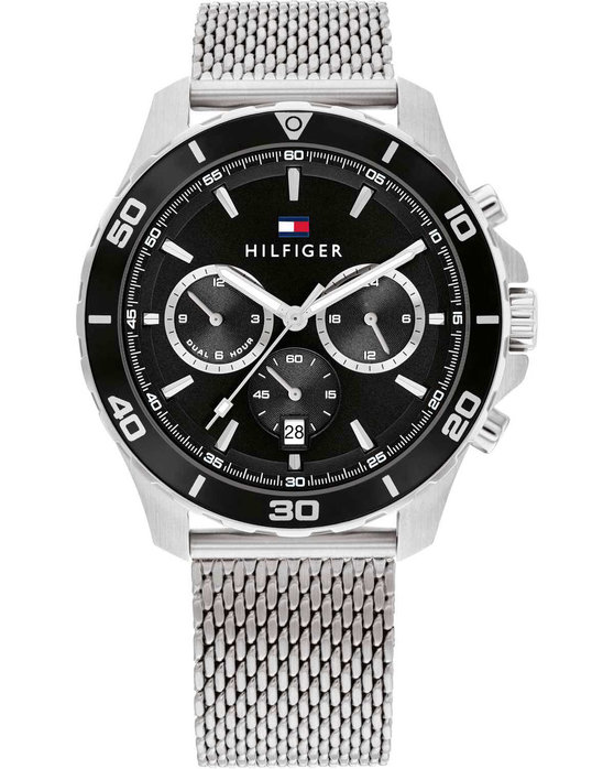 TOMMY HILFIGER Refined Dual Time Chronograph Silver Stainless Steel Bracelet