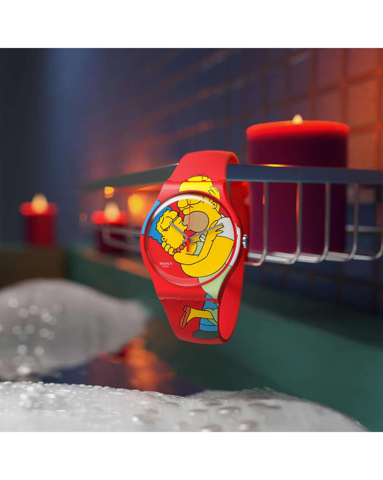 SWATCH Valentine's Day Simpsons Sweet Embrace Red Silicone Strap