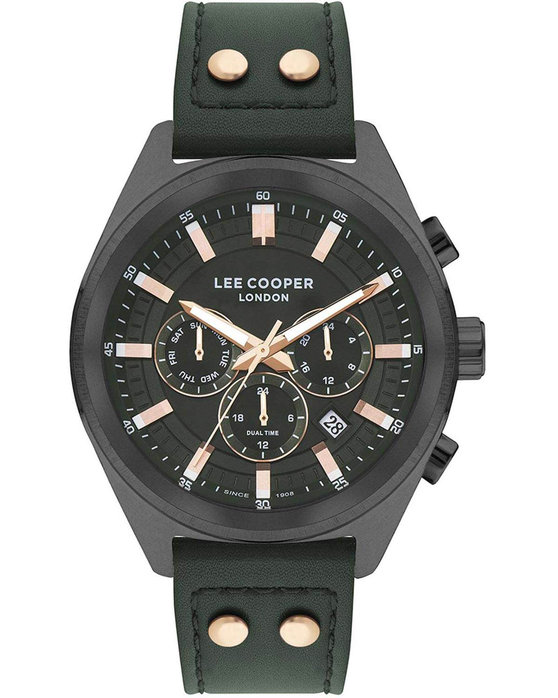 LEE COOPER Dual Time Green Leather Strap