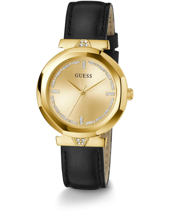 GUESS Rumour Crystals Black Leather Strap