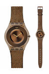 SWATCH Skin Classic Hexed Brown Leather and Fabric Strap