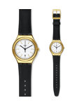 SWATCH Power Tracking Gold Edgy Time Black Leather Strap