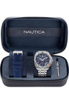 NAUTICA Tin Can Bay Chronograph Silver Stainless Steel Bracelet Gift Set