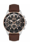 SLAZENGER Dual Time Brown Leather Strap