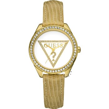GUESS Mini Triangle Crystal Beige Leather Strap