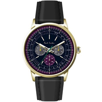 PAUL SMITH Multifunction Gold Black Leather Strap