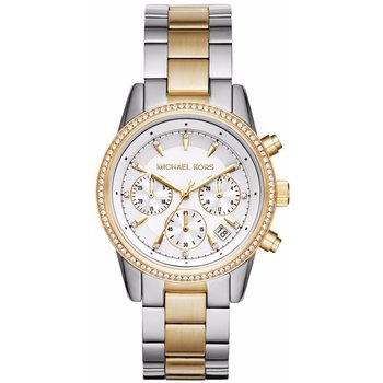 Michael KORS Ritz Crystals Chronograph Two Tone Stainless Steel Bracelet