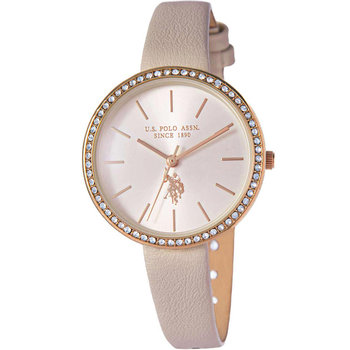 U.S.POLO Eclypse Crystals Beige Leather Strap
