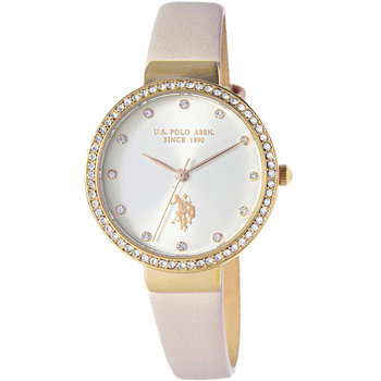 U.S.POLO Camille Crystals Beige Leather Strap