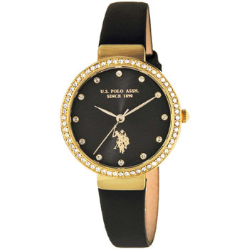 U.S.POLO Camille Crystals Black Leather Strap