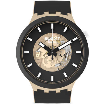 SWATCH Big Bold Bioceramic Time For Taupe Black Silicone Strap