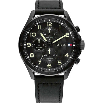 Tommy HILFIGER Casual Dual Time Black Leather Strap