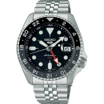 SEIKO 5 Sports Automatic Dual Time Silver Stainless Steel Bracelet