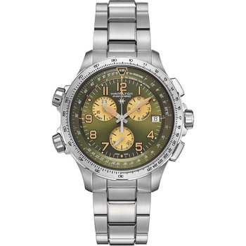 HAMILTON Khaki Aviation X-Wind GMT Dual Time Chronograph Silver Stainless Steel Bracelet
