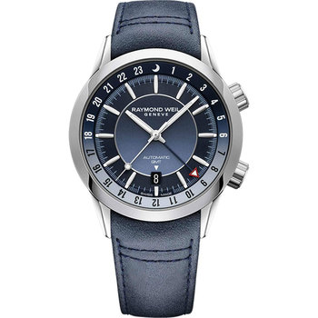 RAYMOND WEIL Freelancer Automatic Dual Time Blue Leather Strap