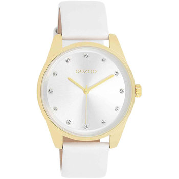 OOZOO Timepieces Crystals White Leather Strap