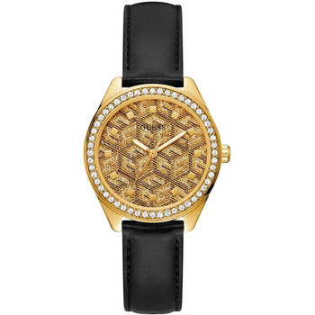 GUESS G Gloss Crystals Black Leather Strap