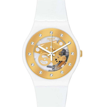 SWATCH Sparkling Circle Sunray Glam Crystals White Silicone Strap