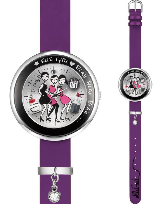 ELLE GIRL Stainless Steel Purple Leather Strap