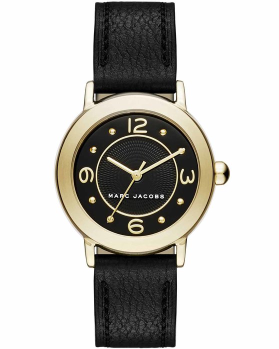 MARC BY MARC JACOBS Riley Gold Black Leather Strap