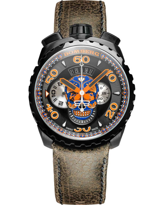 BOMBERG BOLD-68 Dual Time Brown Leather Strap