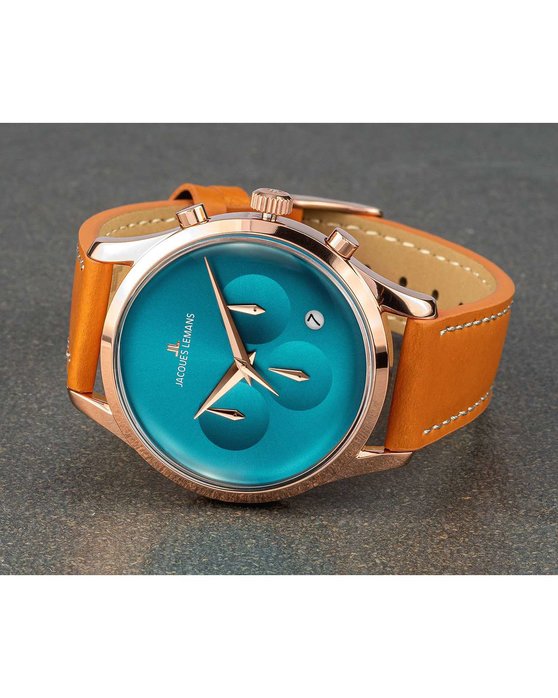 Ρολόι Jacques LEMANS Retro Classic Chronograph Brown Leather Strap - 1-2067F