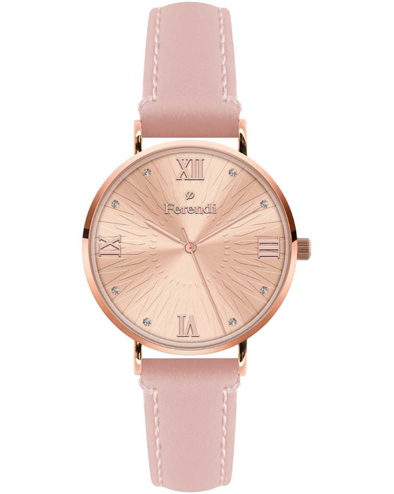 FERENDI STEEL Harmony Crystals Pink Leather Strap