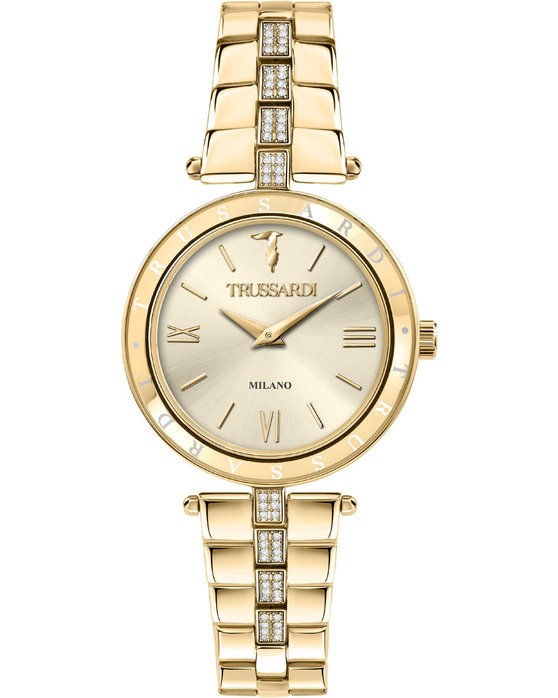TRUSSARDI T-Shiny Crystals Gold Stainless Steel Bracelet