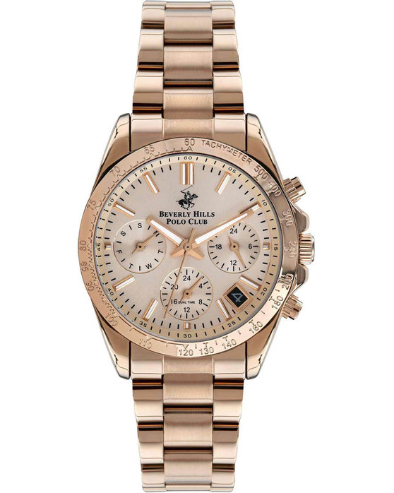 BEVERLY HILLS POLO CLUB Ladies Dual Time Rose Gold Stainless Steel Bracelet